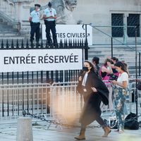 À l'entrée de la cour d'assises spéciale de Paris, au Palais de Justice historique, sur l'île de la Cité. En septembre 2021.