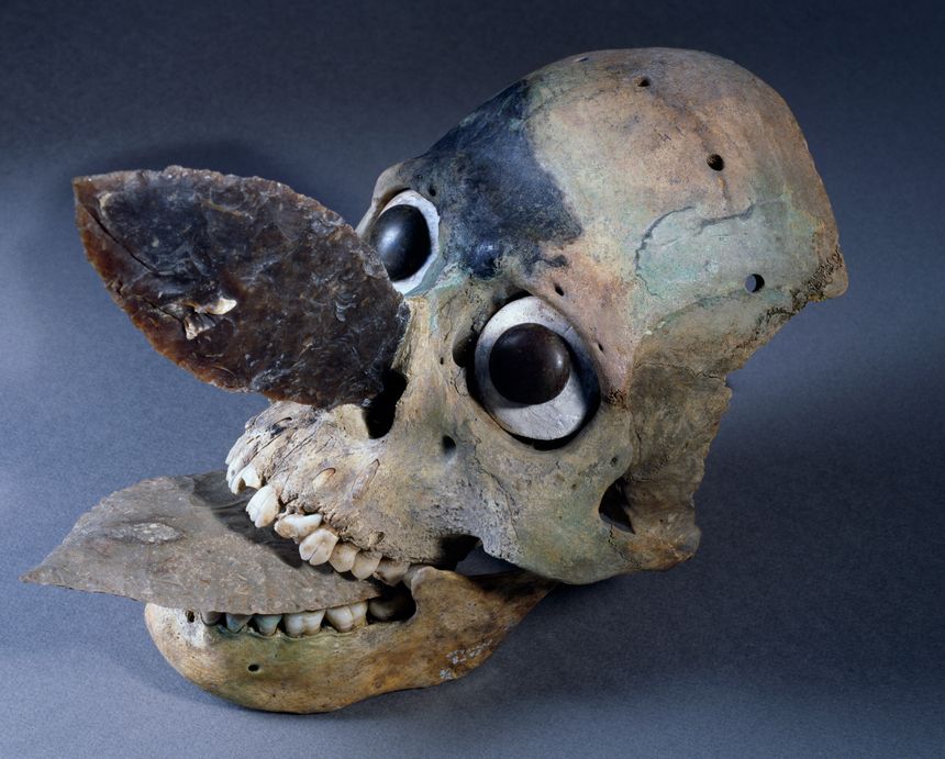 Crâne appartenant à la culture aztèque (14ème/16ème siècle), au Musée du Templo Mayor.