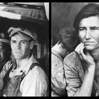 L-R Dorris Bowden, Jane Darwell et Henry Fonda sur le tournage le film de John Ford "Les raisins de la colère" / "Migrant Mother" par Dorothea Lange