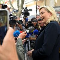 Marine Le Pen à Marseille le 24 mai 2022, au soutien de la campagne de Franck Allisio, candidat RN aus législatives dans les Bouches-du-Rhône.