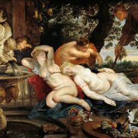 Paysage avec Cymon et Iphigénie. Peinture de Pierre Paul Rubens, 1617
