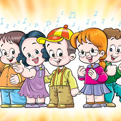 Dessin : groupe d'enfants en train de chanter