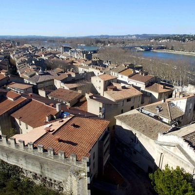 Vue sur le centre ville d'Avignon et le Rhône depuis la tour du Petit Palais.