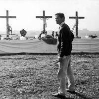 Pier Paolo Pasolini sur le tournage du film "La Ricotta" en 1962