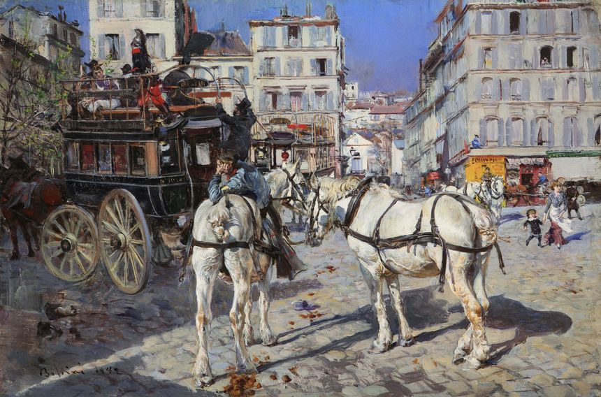 Giovanni Boldini, Place Pigalle et l'omnibus Place de l'Etoile La Villette, huile sur bois