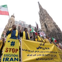 Des manifestants protestent en Autriche contre la peine de mort en Iran, en 2016.
