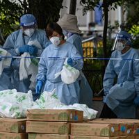 Un quartier de Shanghai lors d'un confinement dû au coronavirus le 7 mai 2022.