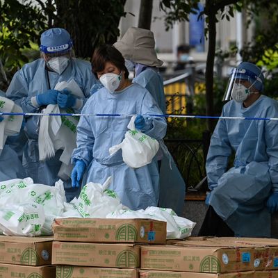 Un quartier de Shanghai lors d'un confinement dû au coronavirus le 7 mai 2022.