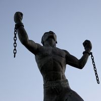 La Statue de l'Emancipation, à Bridgetown (Barbade), 16 novembre 2021