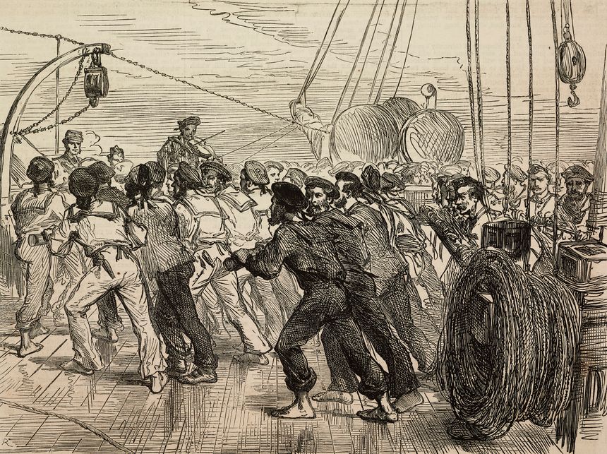 Pesée de l'ancre à bord du HMS Serapis en Inde,1875, Les lascars
