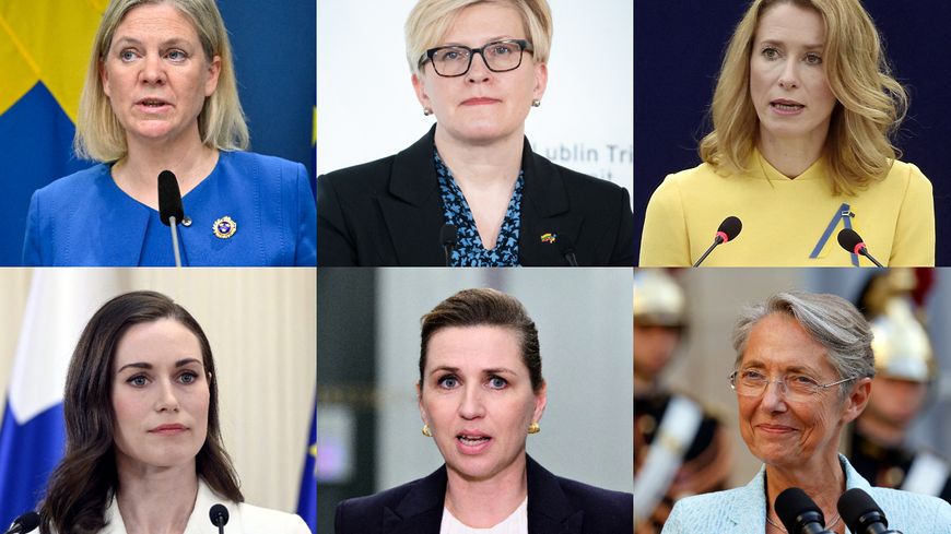 Magdalena Andersson, Ingrida Šimonytė, Kaja Kallas, Sanna Marin, Mette Frederiksen et Élisabeth Borne sont les six femmes à la tête d'un gouvernement dans l'UE.