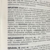 Définition du terme "inflation" dans le dictionnaire Le Petit Robert.