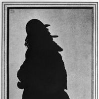 Dessin de Otto Böhler représentant Johannes Brahms allant au Red Hedge Hog, un endroit de convivialité pour lui et ses amis.