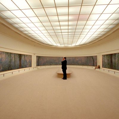 Un visiteur observe un tableau du peintre Claude Monet, le 7 mai 1999 au musée national de l'Orangerie du Jardin des Tuileries à Paris
