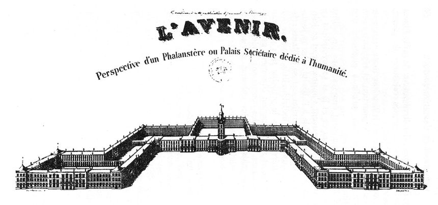 Plan dessiné par Charles Fourier dans le monde industriel, 1829.
