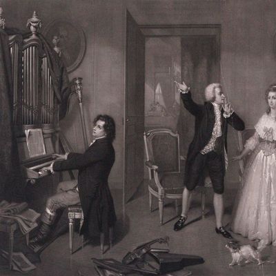 Ludwig van Beethoven au piano dans la maison de Mozart. (Collection privée. Artiste Hugues Merle)