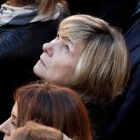 La patronne de l’agence de presse people, Michèle Marchand, mise en examen pour “subornation de témoin”, à l’enterrement de Charles Aznavour en 2018.
