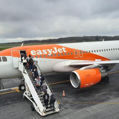 Un avion A319 à l'aéroport de Nantes-Atlantique. (Loire-Atlantique).