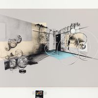 Tatiana Trouvé, Sans titre, de la série Intranquillity, 2017. Crayons de couleur et papier collé sur papier marouflé sur toile125 x 200 x 3,5 cm.