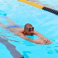 Florent Manaudou à l'entraînement lors du stage de l'équipe de France de natation à Canet-en-Roussillon (Pyrénées-Orientales) le 8 juin 2022