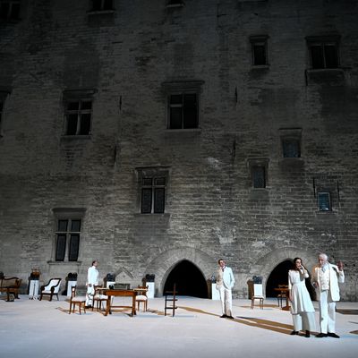 Répétition de la pièce « Architecture » du metteur en scène Pascal Rambert, le 2 juillet 2019, Cour d’Honneur du Palais des Papes lors du 73e Festival d’Avignon