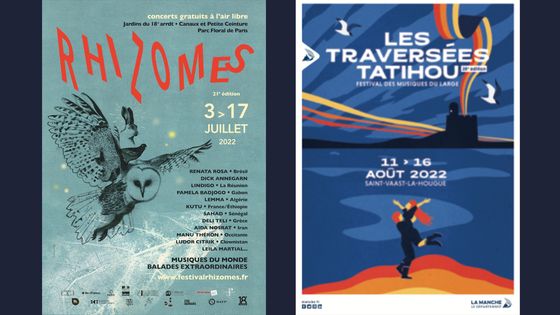 L'été, les Festivals... durée : 01:00:22 - L'été, le temps des Festivals... - par : Françoise Degeorges - Présentation de quatre Festivals qui se tiendront cet été 2022 : Festival Rhizomes et Les Ballades extraordinaires, le Festival Métis Plaine Commune, le Festival les Suds à Arles et le Festival des Traversées Tatihou. - réalisé par : Pierre Willer Festival Rhizomes et Les Ballades extraordinaires, le Festival Métis Plaine Commune, le Festival les Suds à Arles et le Festival des Traversées Tatihou - Affiches : Festival Rhizomes 2022 / Festival des Traversées Tatihou 2022