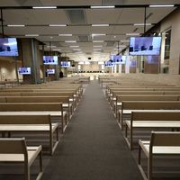 La salle d'audience, vide, pendant le procès du 13 novembre.
