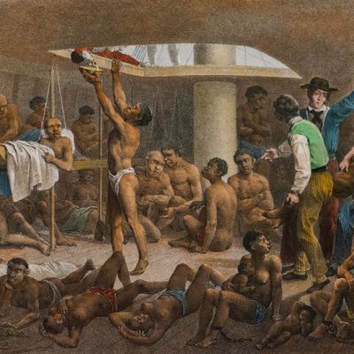 Esclaves dans la cave d'un bateau négrier, vers 1830.