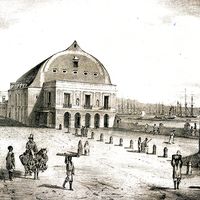 Teatro principal / disque Esteban Salas / Détail d'une vue de Santiago de Cuba (aquarelle)