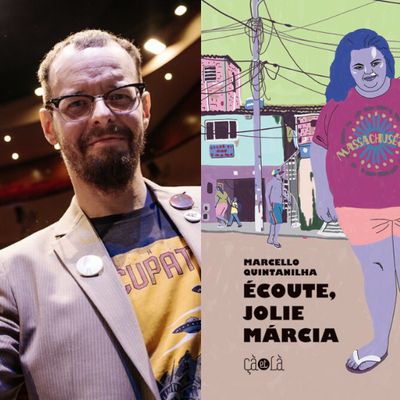 Marcello Quintanilha qui remporte le Fauve d'or (@ Antoine Guibert) et sa BD « écoute joile Marcia »