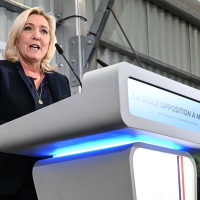 Marine Le Pen prononce un discours après les premiers résultats des élections législatives à Henin-Beaumont, le 19 juin 2022.