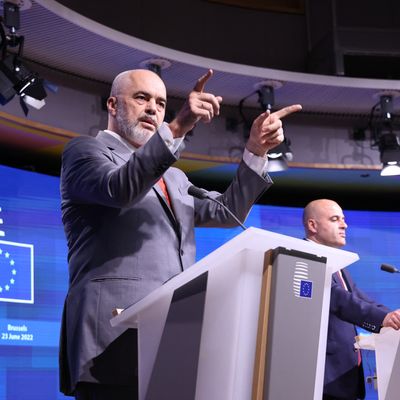 Le Premier ministre albanais Edi Rama au sommet européen de Bruxelles le 23/06/22